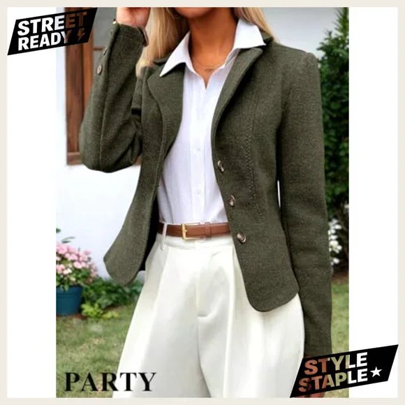 Cropped Tweed Blazer Slim Fit Work Casual Polyester Blend Lined - Picture 2 of 7